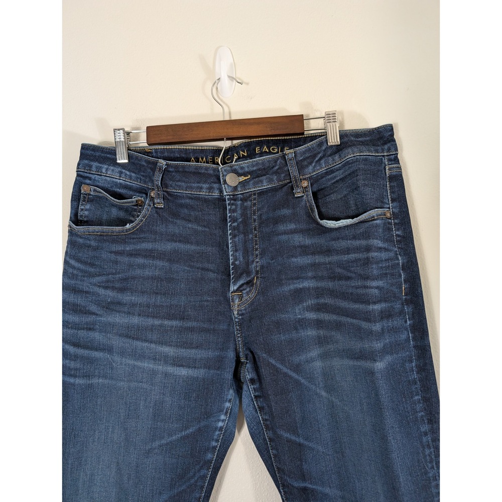 American Eagle Original Straight 36/32 Fit Jeans Mens Dark Wash Indigo Denim - Picture 5 of 12